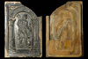 Fragment einer Blattkachel mit der Allegorie der Geometrie, dunkelbraun glasiert, Dieburg (?), 2. Hälfte 16. Jh., H. 28,9 cm, Br. 19,4 cm Mainz, Landesmuseum