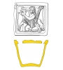 Napfkachel mit reliefiertem Vorsatzblatt, gelb glasiert, 14. Jh., Speyer, Historisches Museum der Pfalz, urspr. Zweibrücken, Alte Fasanerie