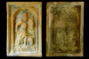 Blattkachel mit der Allegorie des Zorns (Ira), graphitiert, Anfang 17. Jh., H. 26,0 cm, Br. 17,0 cm. Bretten, Stadtmuseum