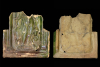 Fragment einer Blattkachel mit der Allegorie der Faulheit (Pigritia), grün glasiert, Anfang 17. Jh., H. 18,2 cm, Br. 18,3 cm, Frankfurt am Main, Archäologisches Museum