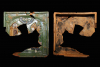 Fragment einer Blattkachel mit dem englischen Gruß mehrfarbig glasiert, Anfang 16. Jahrhundert, H. 21,8 cm, Br. 22,0 cm Volkach, Provatbesitz, urspr. Volkach, Rathaus