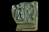 Fragment einer Blattkachel mit der Serie der Jahreszeiten nach Jacob Matham im Rahmen: Der Winter, dunkelbraun glasiert, Anfang 17. Jahrhundert, Alzey, Museum