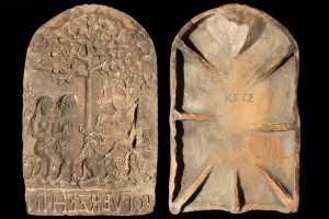 Fragment des Models des Innenfelds einer Blattkachel mit dem Sündenfall, unglasiert, Ende 17. Jh., H. 41,5 cm, Br. 26,4 cm, Heidelberg, Kurpfälzisches Museum