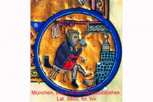 Allegorie des Monats Februar Miniatur in einem Würzburger Psalter, Franken, um 1250/59 (Roth Heege 2012, S. 153, Abb. 245)