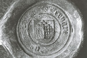 Kachelofen auf dem Siegel des Forstmeisters Erhard Doss Österreich, 1440 Wien, Haus-, Hof- und Staatsarchiv (Roth Heege 2012, S. 157, Abb. 261)