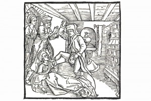 Illustration aus "Ritter vom Tun". Holzschnitt eines unbekanntne Meisters, herausgegeben in Nürnberg 1493 (Franz 1981, S. 64, Fig. 22)