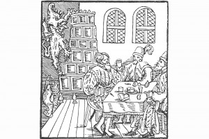 "Derr Teuffel lest kein Lantzkneecht mehr in die Helle faren" von Hans Sachs. Zeichnung aus Nürnberg, 1525 (Bedal 1997, S. 51)