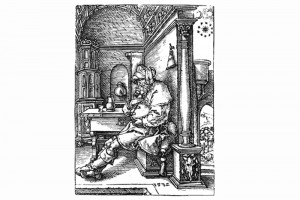 Jacob sinnt über Josefs Träume nach. Holzschnitt von Heinrich Aldegrever, 1532 (Franz 1981, S. 86, Fig. 30)