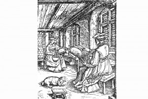 Klöpplerinnen in einer Stube. Kupferstich, Schweiz, um 1550 (Hazlbauer 2003, S. 170, Abb. 4)
