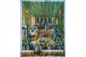 Einzug der sechs Handwerksvertreter in den Rat in Augsburg. Zeichnung, Augsburg, um 1600