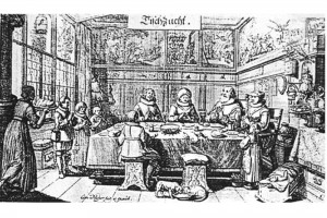 Tischzucht. Kupferstich von Conrad Meyer, 1645