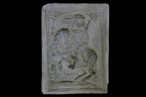 Model einer Blattkachel der Serie der Kurfürsten zu Pferd Typ Ettlingen: Kurfürst von Sachsen, unglasiert, 1659, Stuttgart, Württembergisches Landesmuseum, Inv.-Nr. E 3102